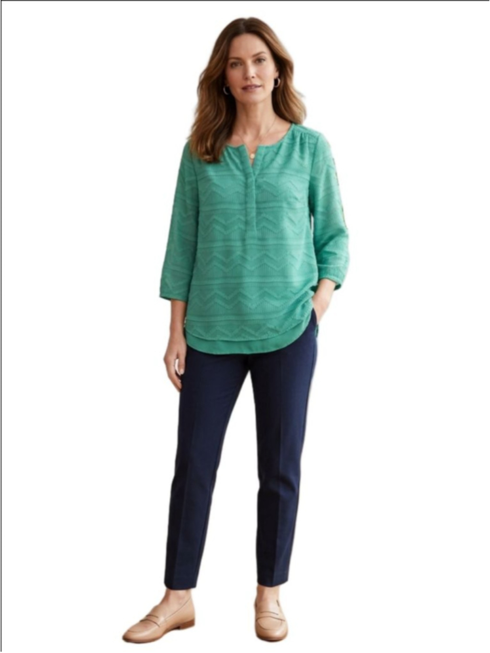 Women's Talbots Green Textured Blouse LP
